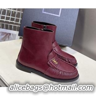 Stylish Saint Laurent Le Flat Booties in Calfskin Leather Red YSL121301 1213040