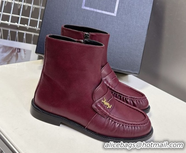 Stylish Saint Laurent Le Flat Booties in Calfskin Leather Red YSL121301 1213040