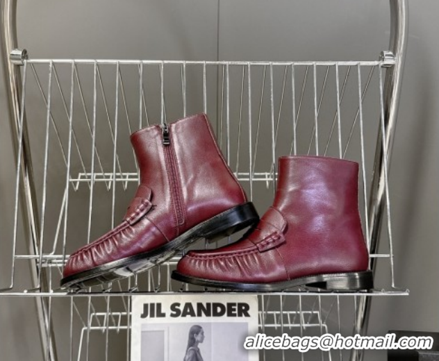 Stylish Saint Laurent Le Flat Booties in Calfskin Leather Red YSL121301 1213040