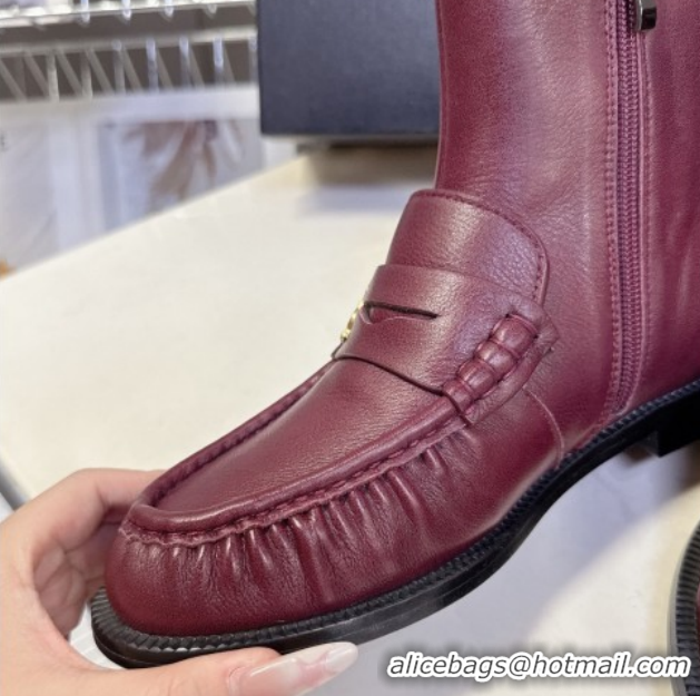 Stylish Saint Laurent Le Flat Booties in Calfskin Leather Red YSL121301 1213040