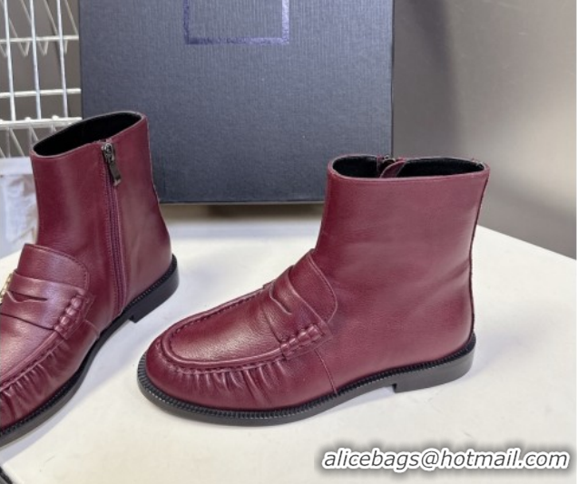 Stylish Saint Laurent Le Flat Booties in Calfskin Leather Red YSL121301 1213040