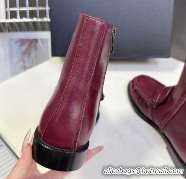 Stylish Saint Laurent Le Flat Booties in Calfskin Leather Red YSL121301 1213040