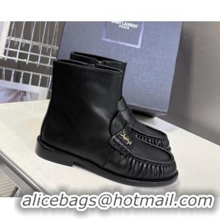 Classic Hot Saint Laurent Le Flat Booties in Calfskin Leather Black YSL121301 1213042