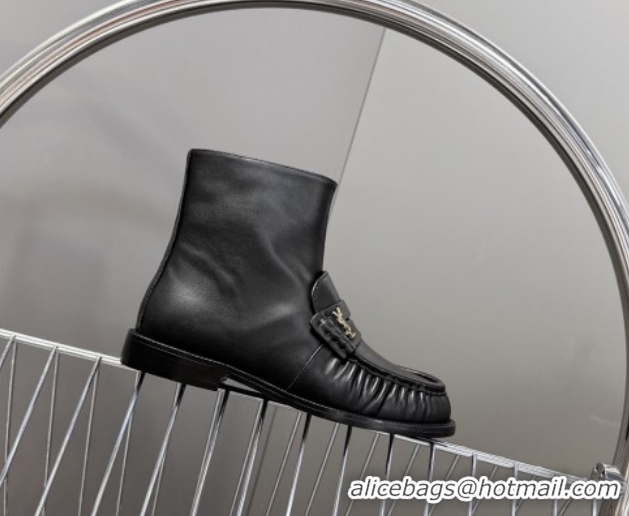 Classic Hot Saint Laurent Le Flat Booties in Calfskin Leather Black YSL121301 1213042