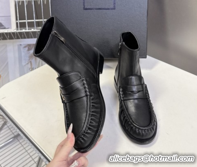 Classic Hot Saint Laurent Le Flat Booties in Calfskin Leather Black YSL121301 1213042