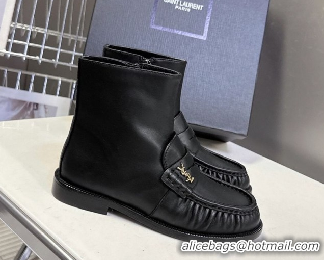 Classic Hot Saint Laurent Le Flat Booties in Calfskin Leather Black YSL121301 1213042