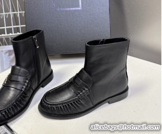 Classic Hot Saint Laurent Le Flat Booties in Calfskin Leather Black YSL121301 1213042