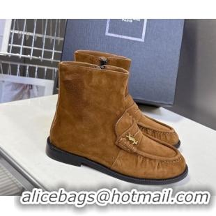 Duplicate Saint Laurent Le Flat Booties in Suede Light Brown YSL121301 1213043