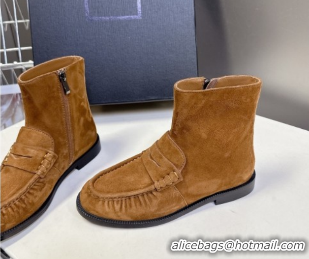 Duplicate Saint Laurent Le Flat Booties in Suede Light Brown YSL121301 1213043