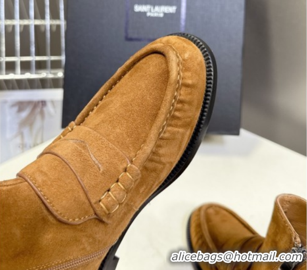 Duplicate Saint Laurent Le Flat Booties in Suede Light Brown YSL121301 1213043