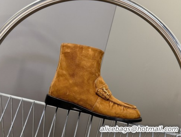 Duplicate Saint Laurent Le Flat Booties in Suede Light Brown YSL121301 1213043
