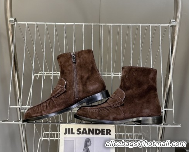 Good Quality Saint Laurent Le Flat Booties in Suede Dark Brown YSL121301 1213044