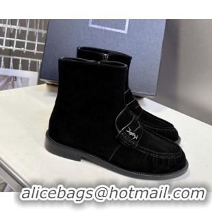 Grade Quality Saint Laurent Le Flat Booties in Suede Black YSL121301 1213045