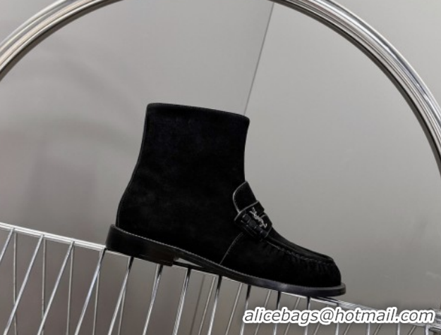 Grade Quality Saint Laurent Le Flat Booties in Suede Black YSL121301 1213045