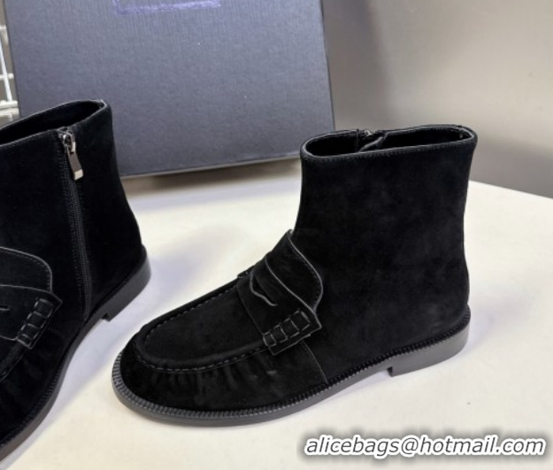 Grade Quality Saint Laurent Le Flat Booties in Suede Black YSL121301 1213045