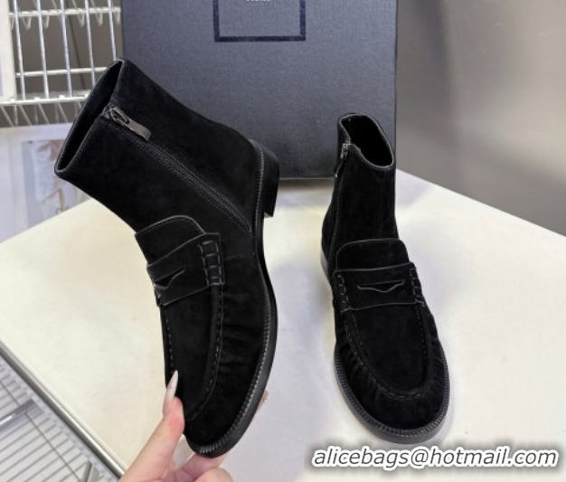 Grade Quality Saint Laurent Le Flat Booties in Suede Black YSL121301 1213045
