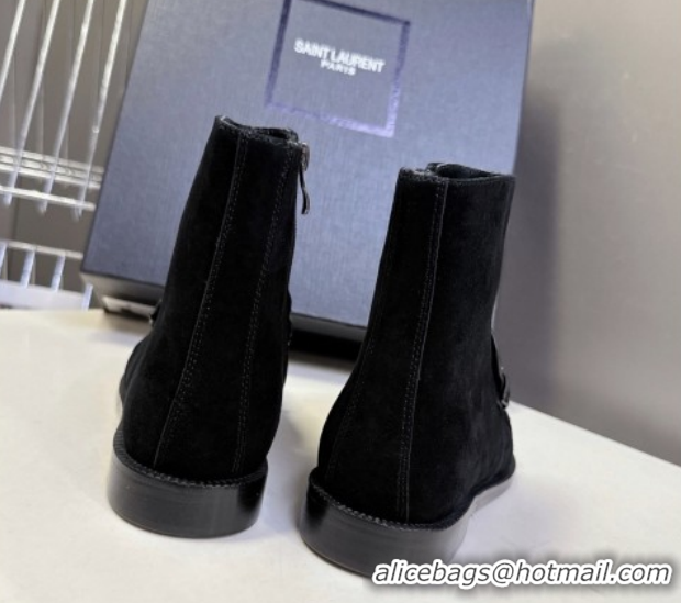 Grade Quality Saint Laurent Le Flat Booties in Suede Black YSL121301 1213045