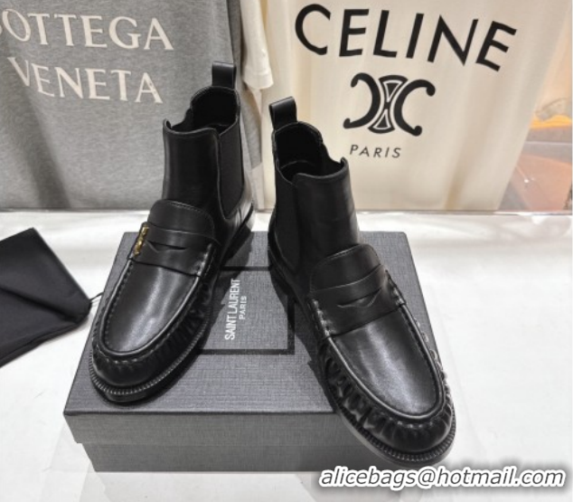 Buy Luxury Saint Laurent Le Flat Chelsea Booties in Calfskin Leather Black YSL121302 1213046