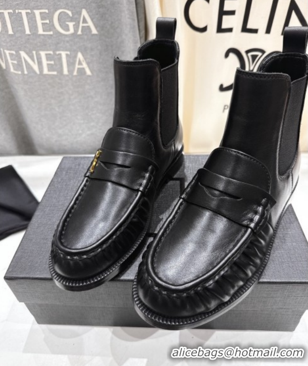 Buy Luxury Saint Laurent Le Flat Chelsea Booties in Calfskin Leather Black YSL121302 1213046