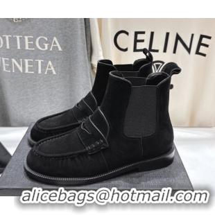 Perfect Saint Laurent Le Flat Chelsea Booties in Suede Black YSL121302 1213048