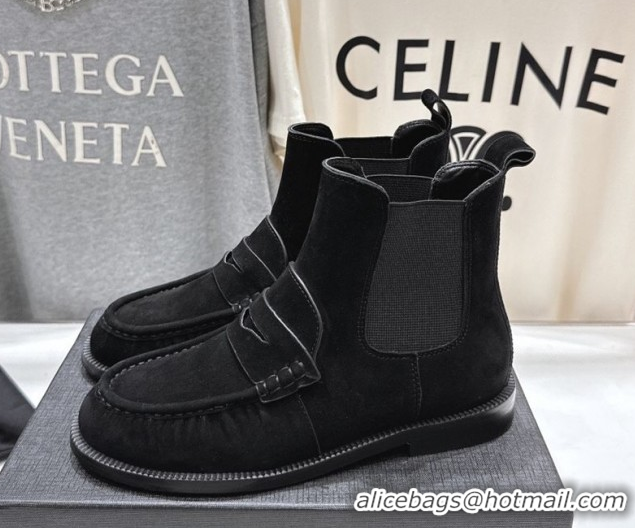 Perfect Saint Laurent Le Flat Chelsea Booties in Suede Black YSL121302 1213048