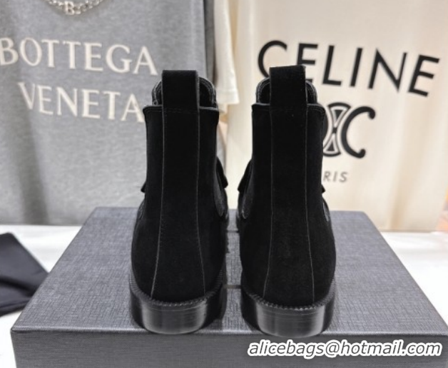 Perfect Saint Laurent Le Flat Chelsea Booties in Suede Black YSL121302 1213048