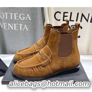 Purchase Saint Laurent Le Flat Chelsea Booties in Suede Brown Yellow YSL121302 1213049