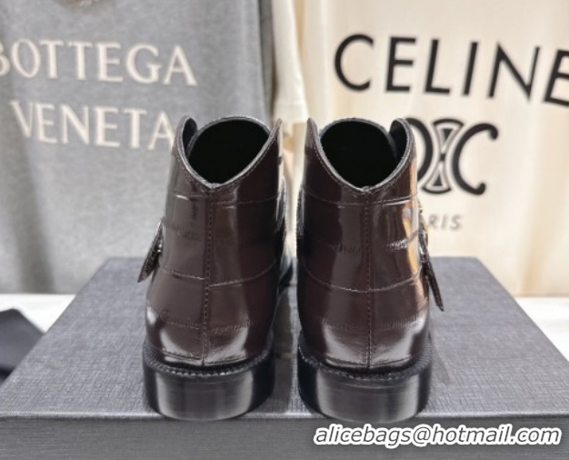 Best Grade Saint Laurent Flat Chelsea Booties in Embossed Leather Dark Brown YSL121303 1213050