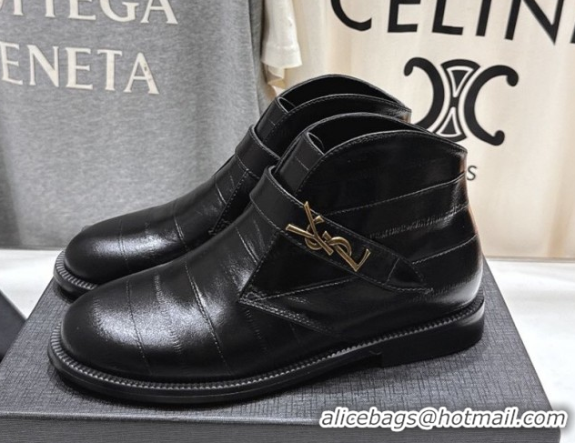 Low Price Saint Laurent Flat Chelsea Booties in Embossed Leather Black YSL121303 1213051