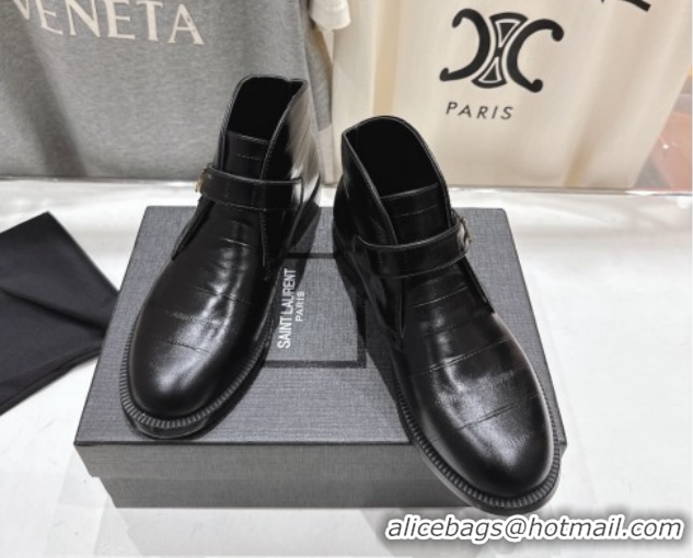 Low Price Saint Laurent Flat Chelsea Booties in Embossed Leather Black YSL121303 1213051
