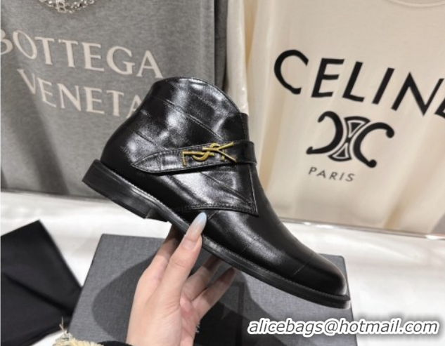 Low Price Saint Laurent Flat Chelsea Booties in Embossed Leather Black YSL121303 1213051