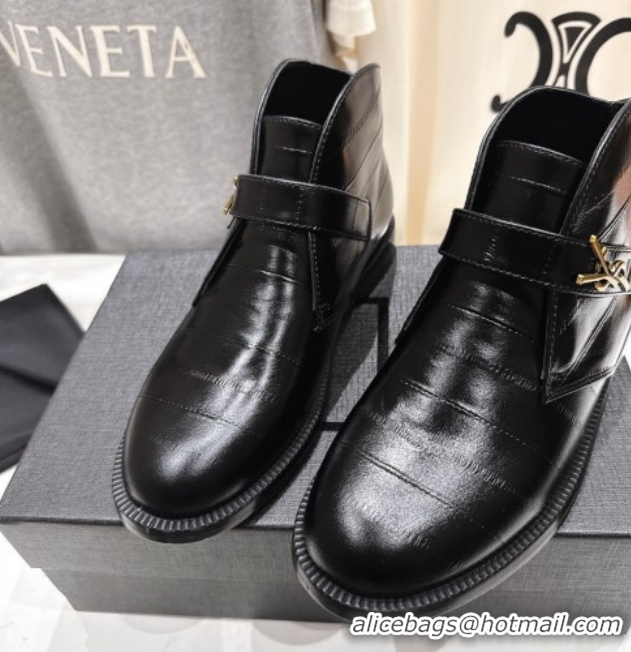 Low Price Saint Laurent Flat Chelsea Booties in Embossed Leather Black YSL121303 1213051