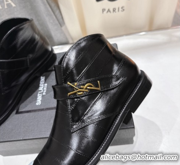 Low Price Saint Laurent Flat Chelsea Booties in Embossed Leather Black YSL121303 1213051