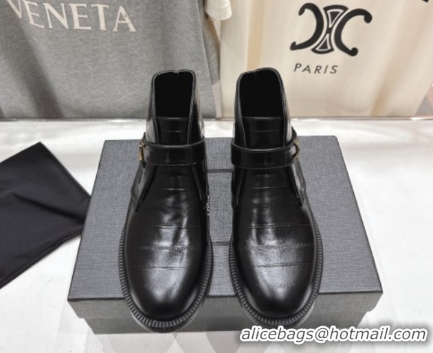 Low Price Saint Laurent Flat Chelsea Booties in Embossed Leather Black YSL121303 1213051