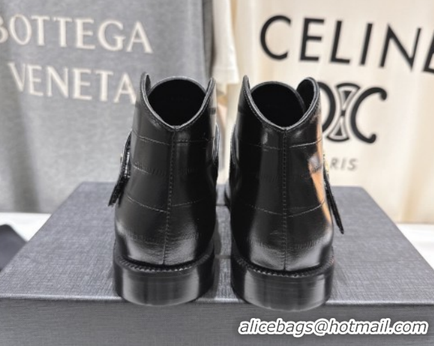 Low Price Saint Laurent Flat Chelsea Booties in Embossed Leather Black YSL121303 1213051