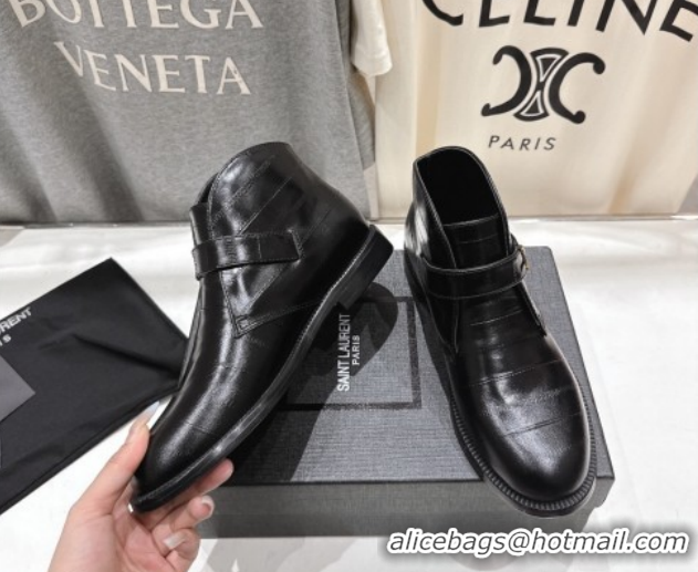 Low Price Saint Laurent Flat Chelsea Booties in Embossed Leather Black YSL121303 1213051