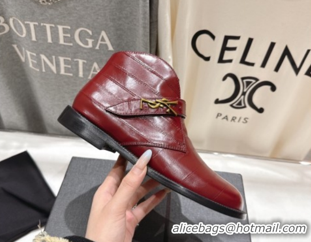Top Grade Saint Laurent Flat Chelsea Booties in Embossed Leather Red YSL121303 1213052