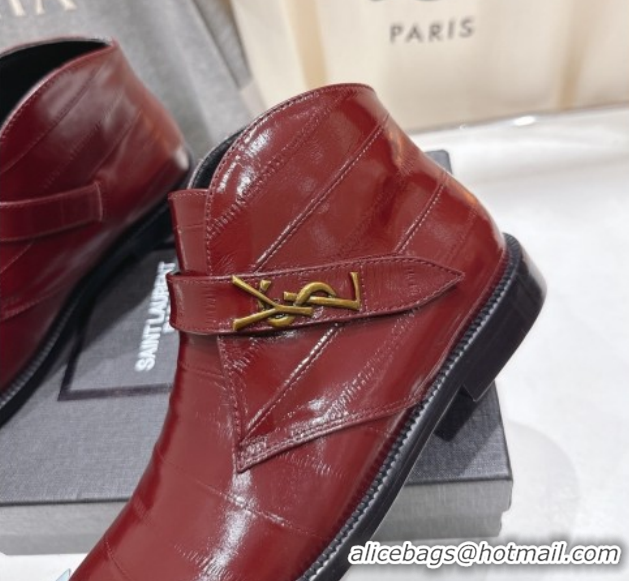 Top Grade Saint Laurent Flat Chelsea Booties in Embossed Leather Red YSL121303 1213052