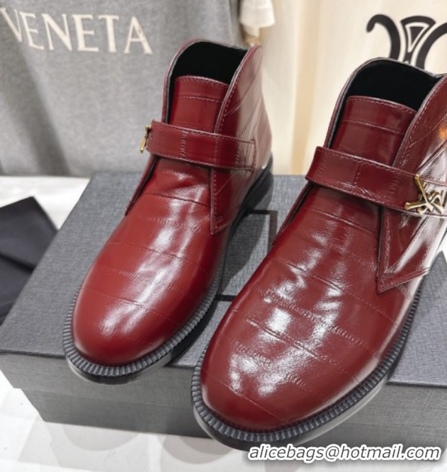 Top Grade Saint Laurent Flat Chelsea Booties in Embossed Leather Red YSL121303 1213052