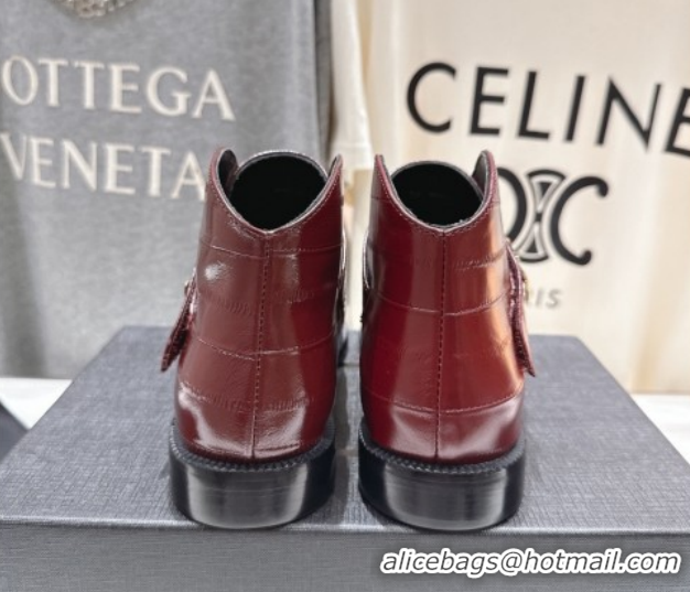 Top Grade Saint Laurent Flat Chelsea Booties in Embossed Leather Red YSL121303 1213052