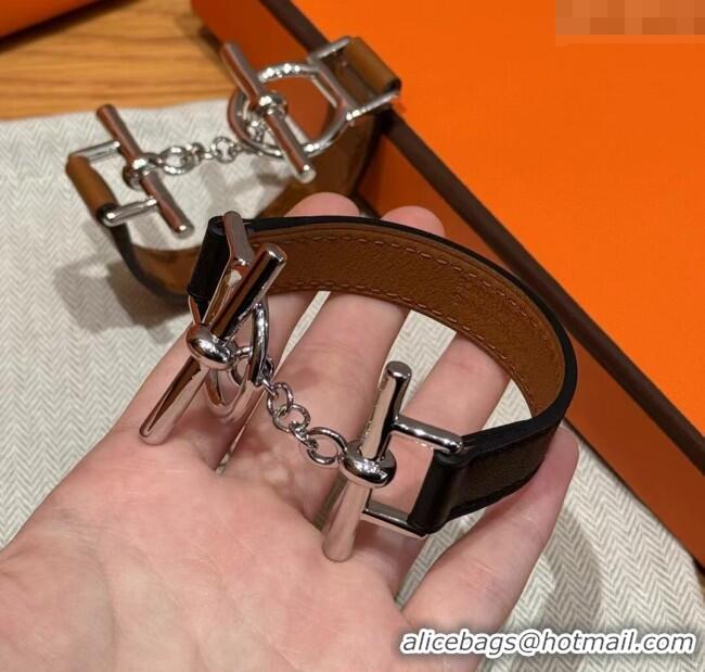 Grade Design Hermes Croisiere Simple Tour bracelet in Chaine d'Ancre and Leather HS010401 Black/Silver 2025