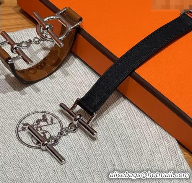 Grade Design Hermes Croisiere Simple Tour bracelet in Chaine d'Ancre and Leather HS010401 Black/Silver 2025