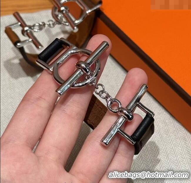 Grade Design Hermes Croisiere Simple Tour bracelet in Chaine d'Ancre and Leather HS010401 Black/Silver 2025