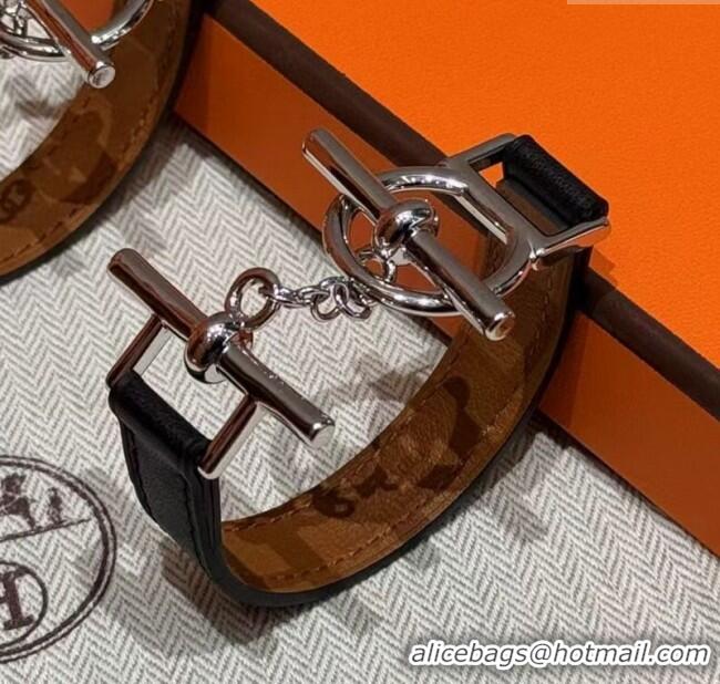 Grade Design Hermes Croisiere Simple Tour bracelet in Chaine d'Ancre and Leather HS010401 Black/Silver 2025