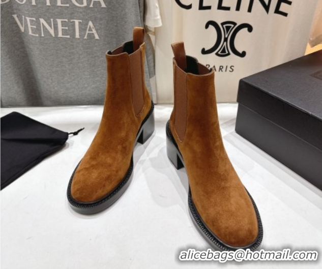 Luxurious Saint Laurent Vincent Heel Chelsea Booties 6cm in Suede Light Brown 1213053