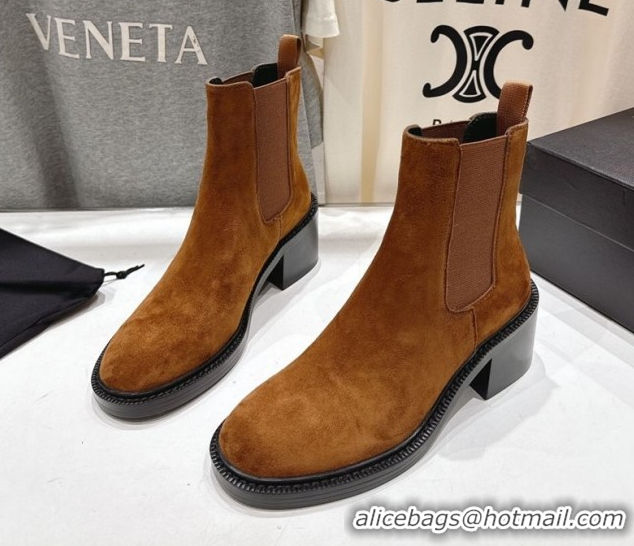 Luxurious Saint Laurent Vincent Heel Chelsea Booties 6cm in Suede Light Brown 1213053