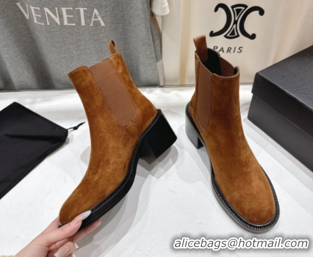 Luxurious Saint Laurent Vincent Heel Chelsea Booties 6cm in Suede Light Brown 1213053