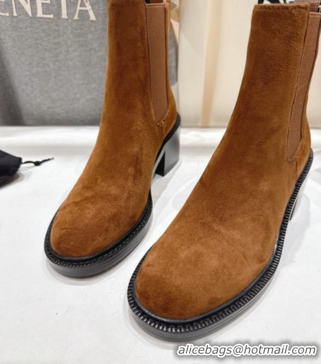 Luxurious Saint Laurent Vincent Heel Chelsea Booties 6cm in Suede Light Brown 1213053