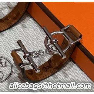 Unique Grade Hermes Croisiere Simple Tour bracelet in Chaine d'Ancre and Leather HS010401 Brown/Silver 2025