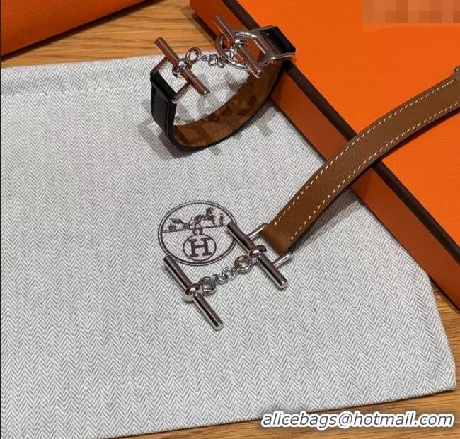 Unique Grade Hermes Croisiere Simple Tour bracelet in Chaine d'Ancre and Leather HS010401 Brown/Silver 2025